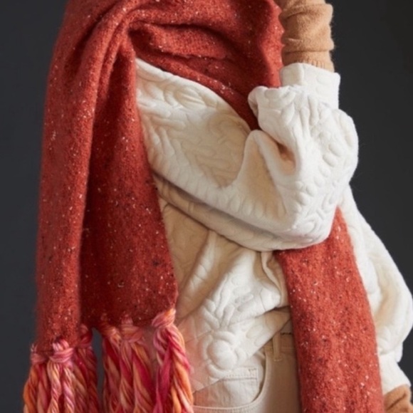 Anthropologie orange multi blanket scarf new without tags - Picture 2 of 8